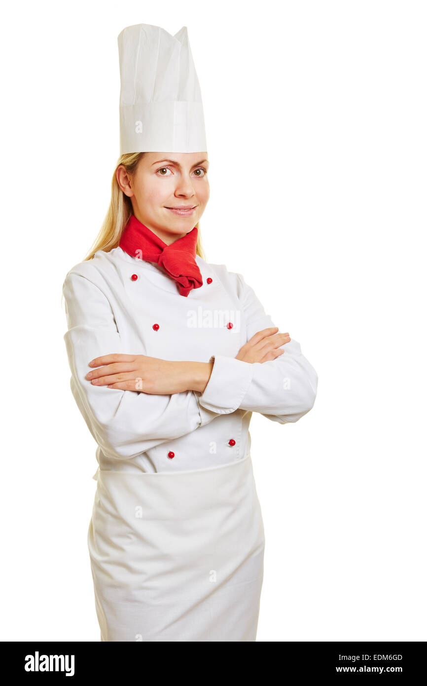 La femme comme chef cuisinier dans l apprentissage en tete du chef et vetements Photo Stock Alamy