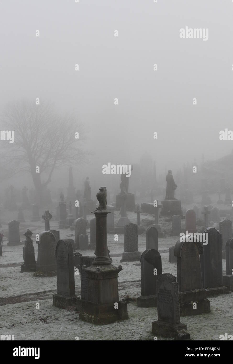 Stirling en Écosse cimetière brouillard décembre 2014 Banque D'Images