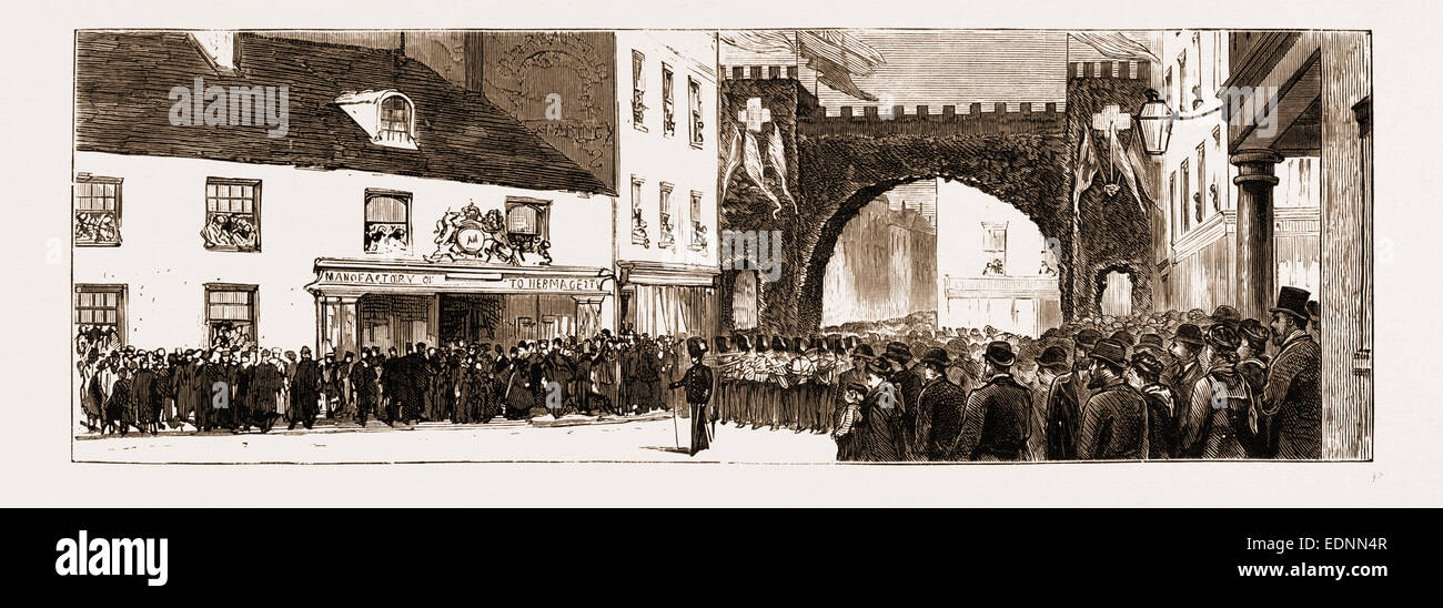 Centenaire DE LA BATAILLE DE JERSEY, FETE DE ST. HELIER'S : LA PROCESSION AU Charing Cross, 1881 Banque D'Images