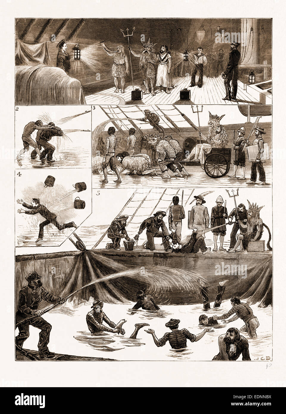 Avec l'escadron aérien, "CROSSING THE LINE', 1881 : 1. La première visite de Neptune. 2. Un candidat à l'ouverture Banque D'Images