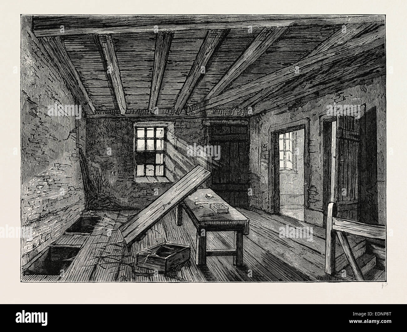 Le LOFT UTILISÉ PAR LES CONSPIRATEURS DE LA RUE CATO, 1820. Londres, Royaume-Uni, la gravure du xixe siècle Banque D'Images