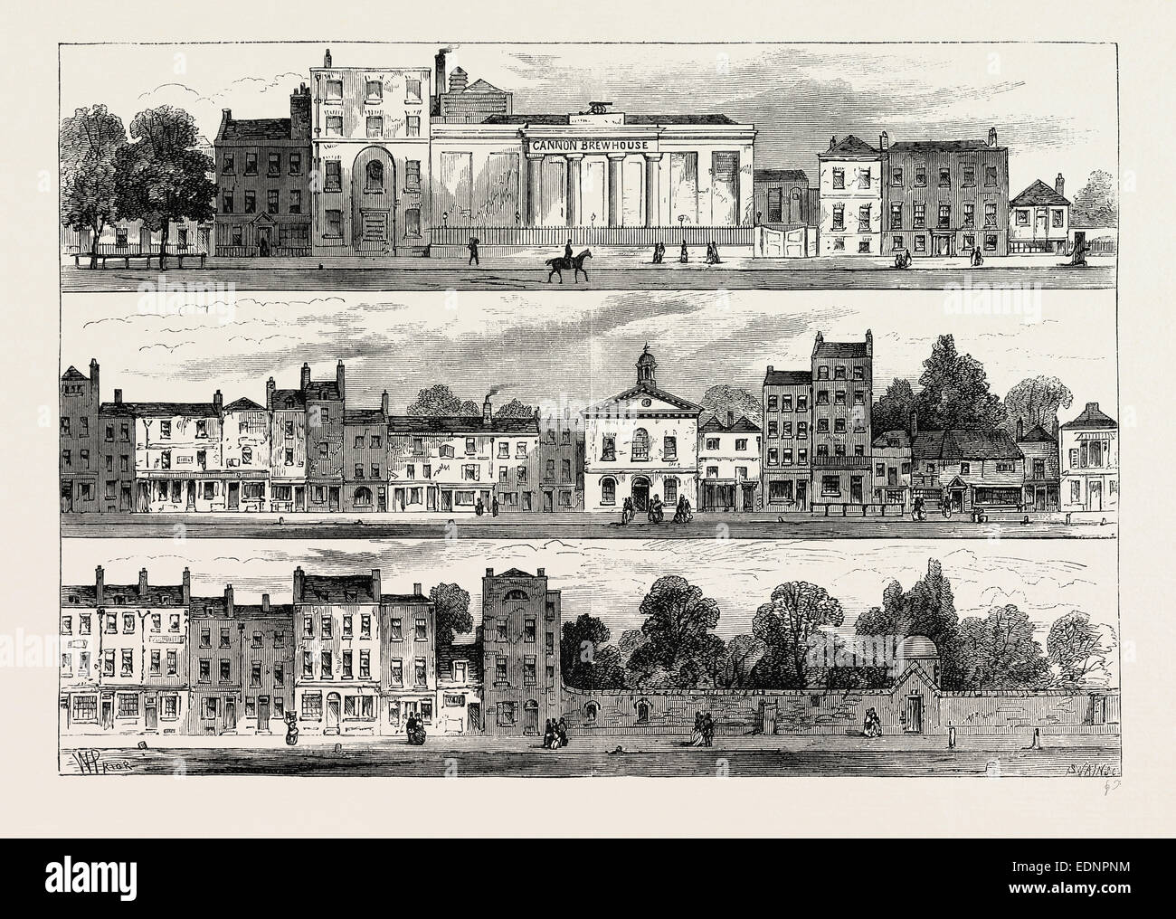 Le CÔTÉ NORD DE KNIGHTSBRIDGE EN 1820, À PARTIR DE LA BRASSERIE CANNON à Hyde Park Corner. Londres, Royaume-Uni, la gravure du xixe siècle Banque D'Images