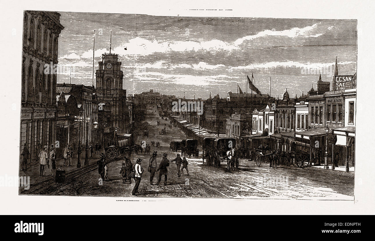 1880 Melbourne, VUE EN GRAND Bourke Street', 1880, 19e siècle, la gravure, l'Australie Banque D'Images