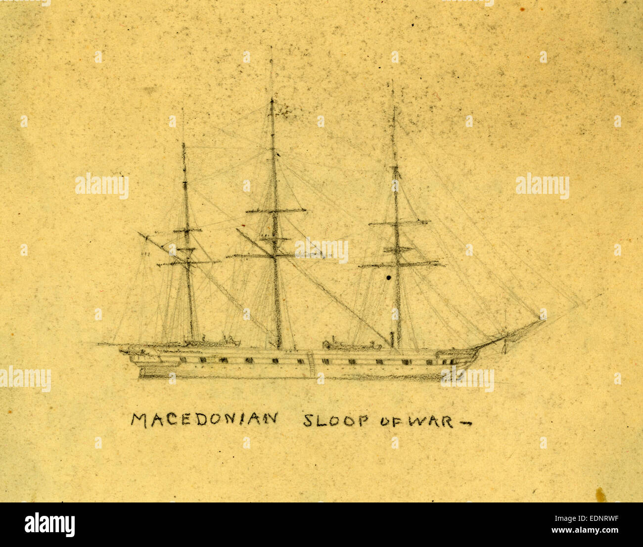 Macédonien, sloop de guerre, entre 1860 et 1865, dessin sur papier crayon crème, 11,0 x 14,2 cm. (Feuille), 1862-1865 Banque D'Images