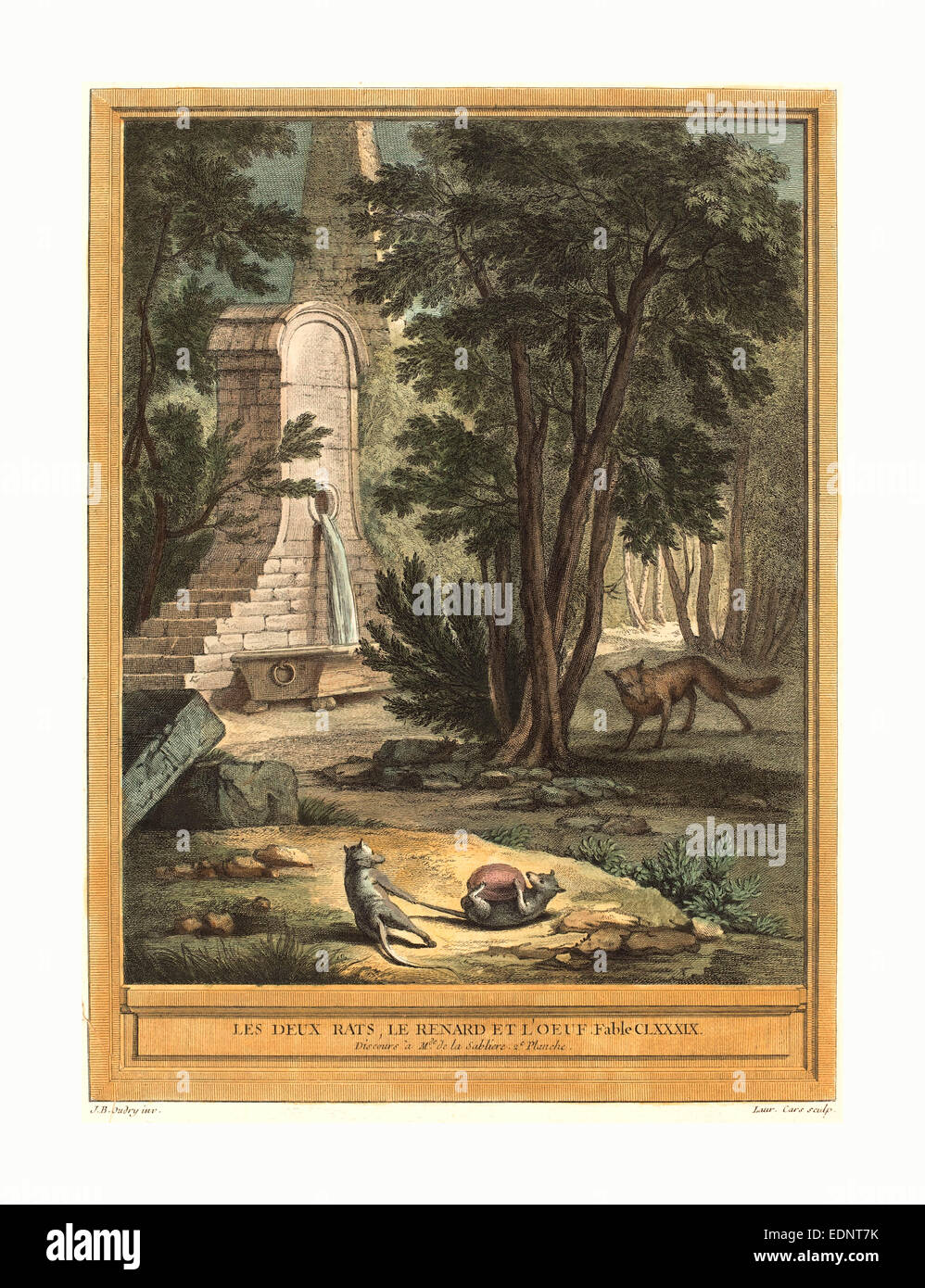 Laurent Cars après Jean Baptiste Oudry (Français, 1699 1771 ), les deux rats, le renard et l'œuf (deux rats, le renard et l'oeuf) Banque D'Images
