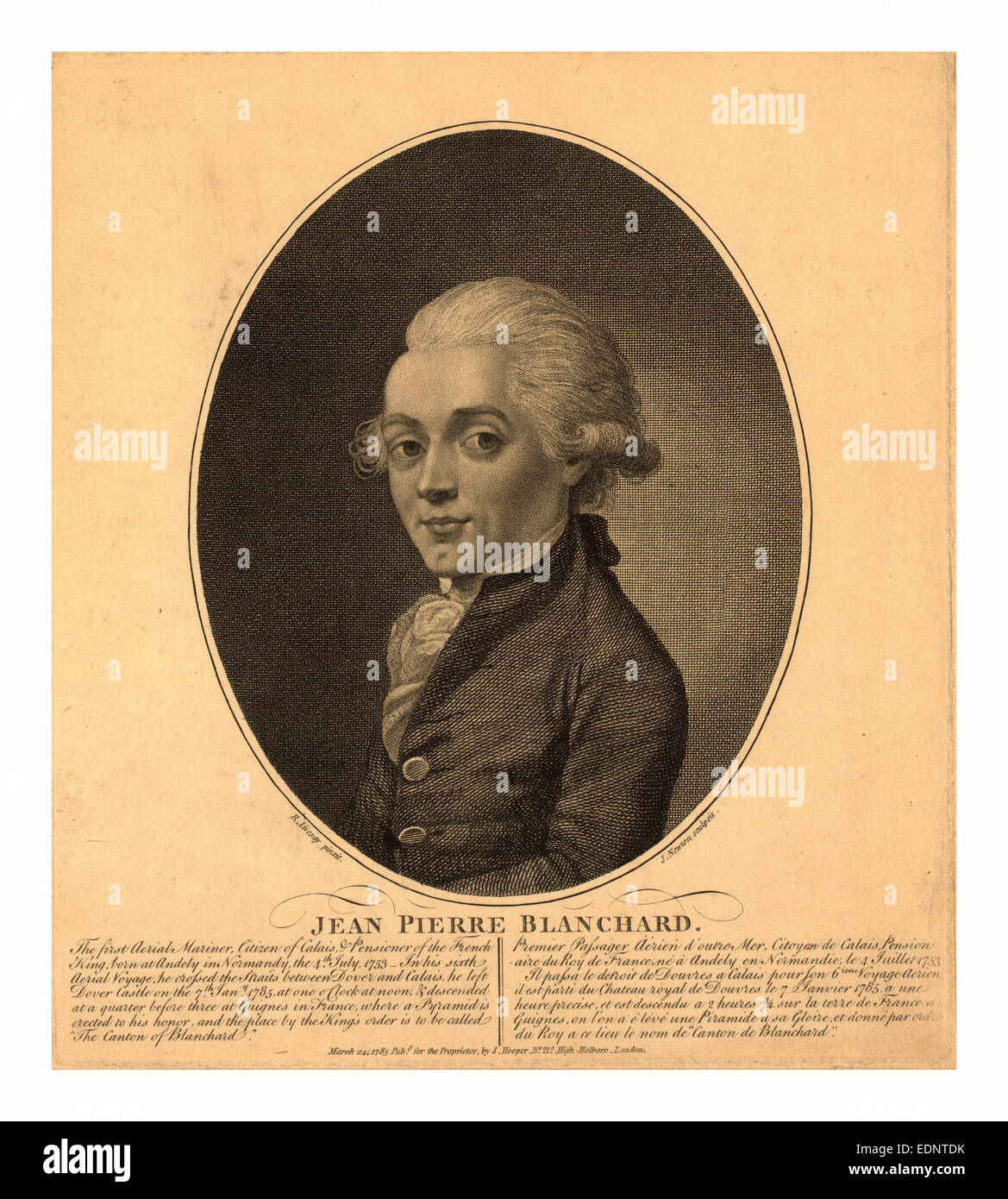 Portrait de mi-longueur de l'aéronaute français Jean-Pierre Blanchard. 1785 Banque D'Images