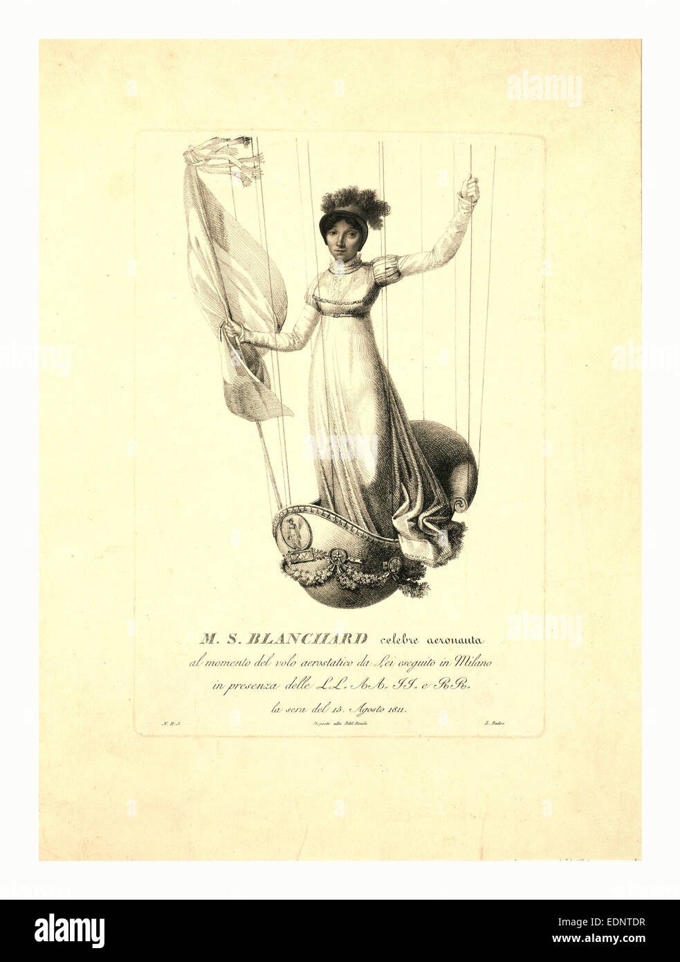 M.S. Blanchard, (Madeleine Sophie Armand), aéronaute français gravure du xixe siècle Banque D'Images