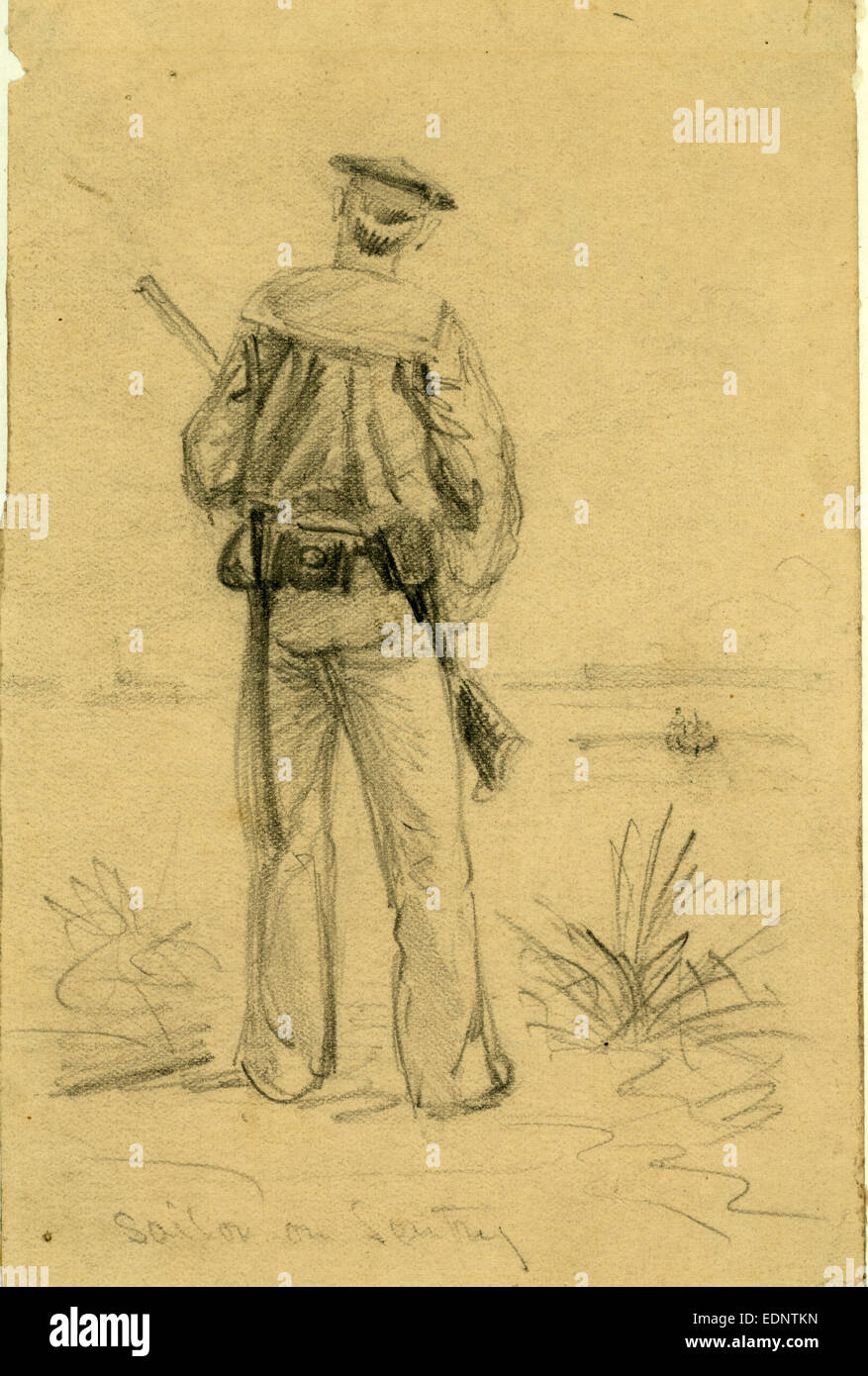 Marin sur Sentry, dessin, 1862-1865, par Alfred Waud R, 1828-1891, un artiste américain Banque D'Images