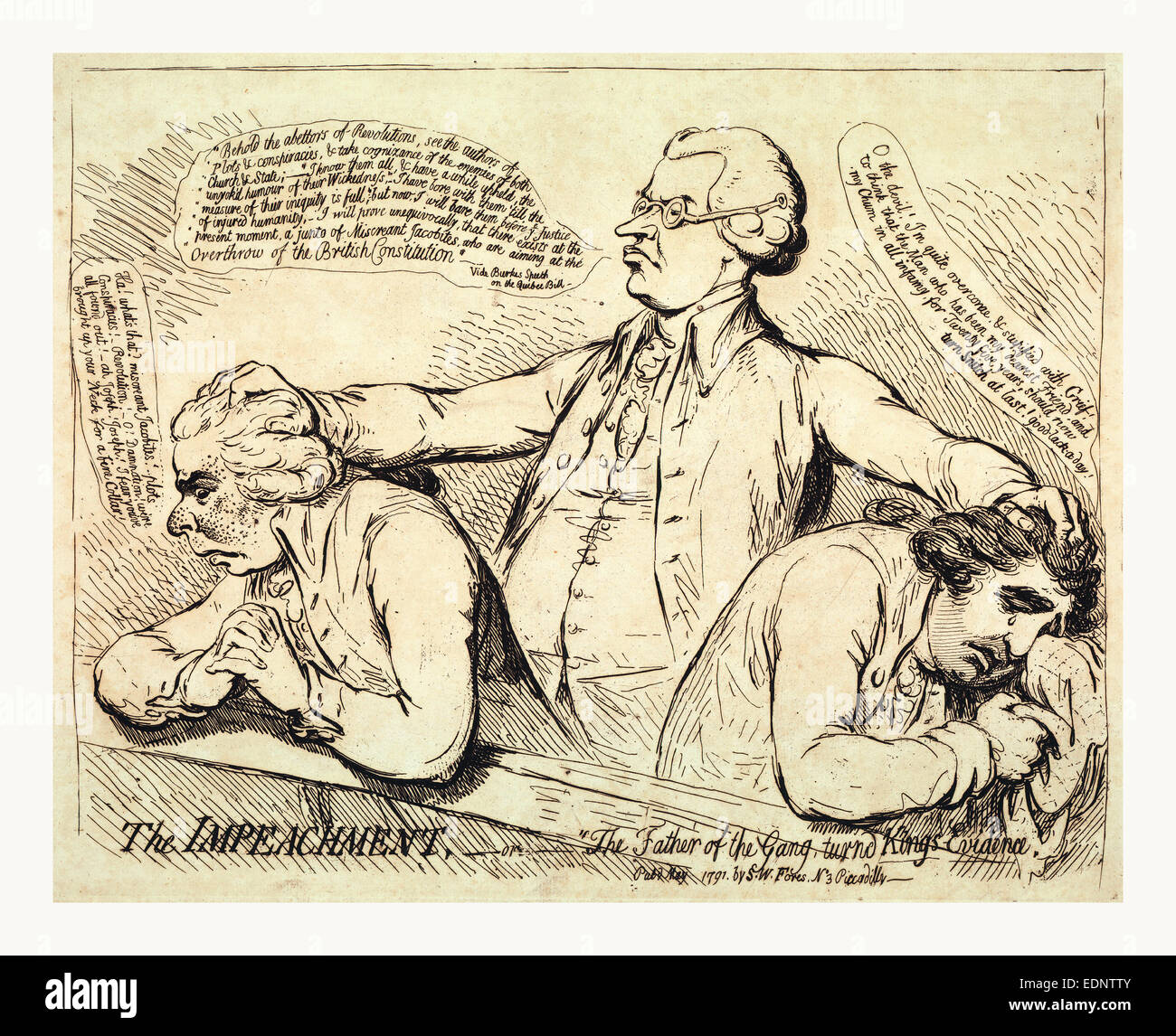 L'accusation, ou le père de la bande se retourna, preuve Kings Gillray, James, 1756-1815, l'artiste, gravure 1791 Banque D'Images