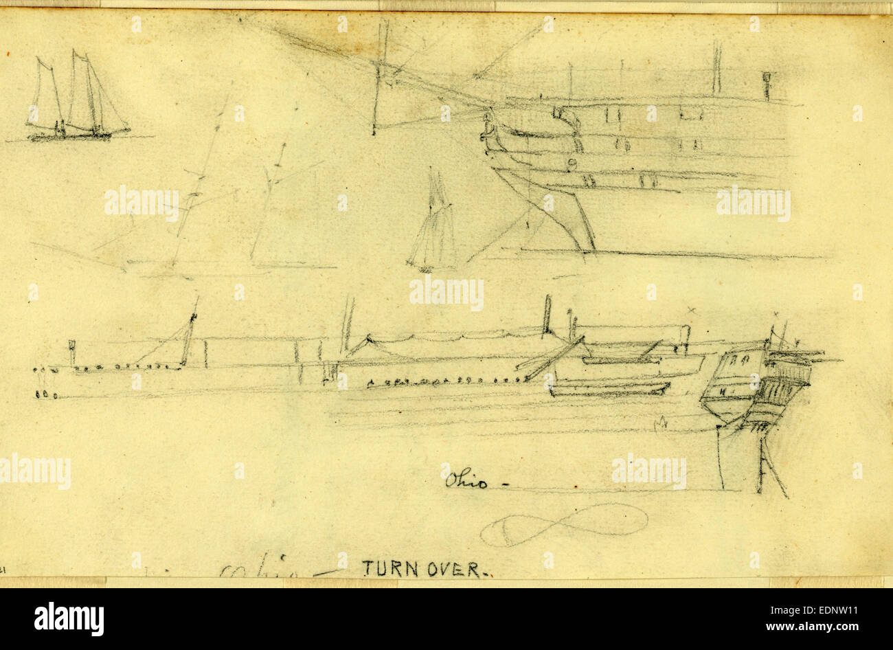 L'Ohio, dessin, 1862-1865, par Alfred Waud R, 1828-1891, un artiste américain célèbre pour ses croquis de la guerre de Sécession, l'Amérique Banque D'Images