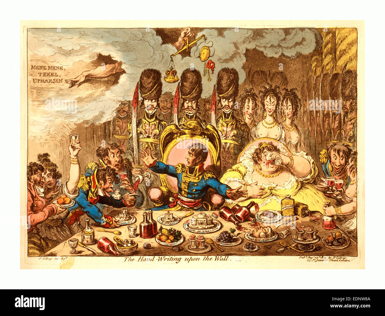 L'écriture sur la muraille, Gillray, James, 1756, 1815, artiste, Londres, 1803, Napoléon, Joséphine, soldats français et les femmes Banque D'Images
