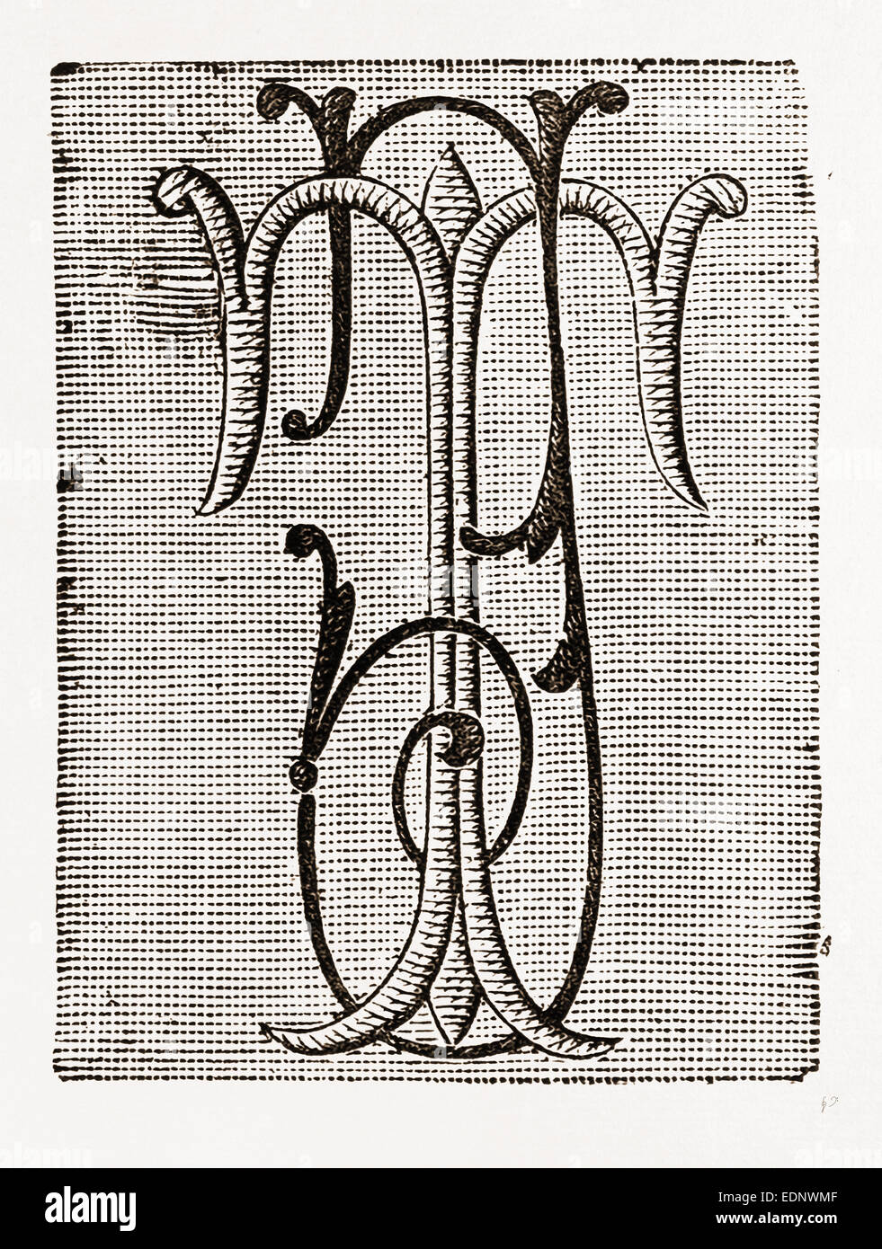 Un monogramme POUR UNDERLINEN (T. J.), couture, broderie du 19e siècle Banque D'Images