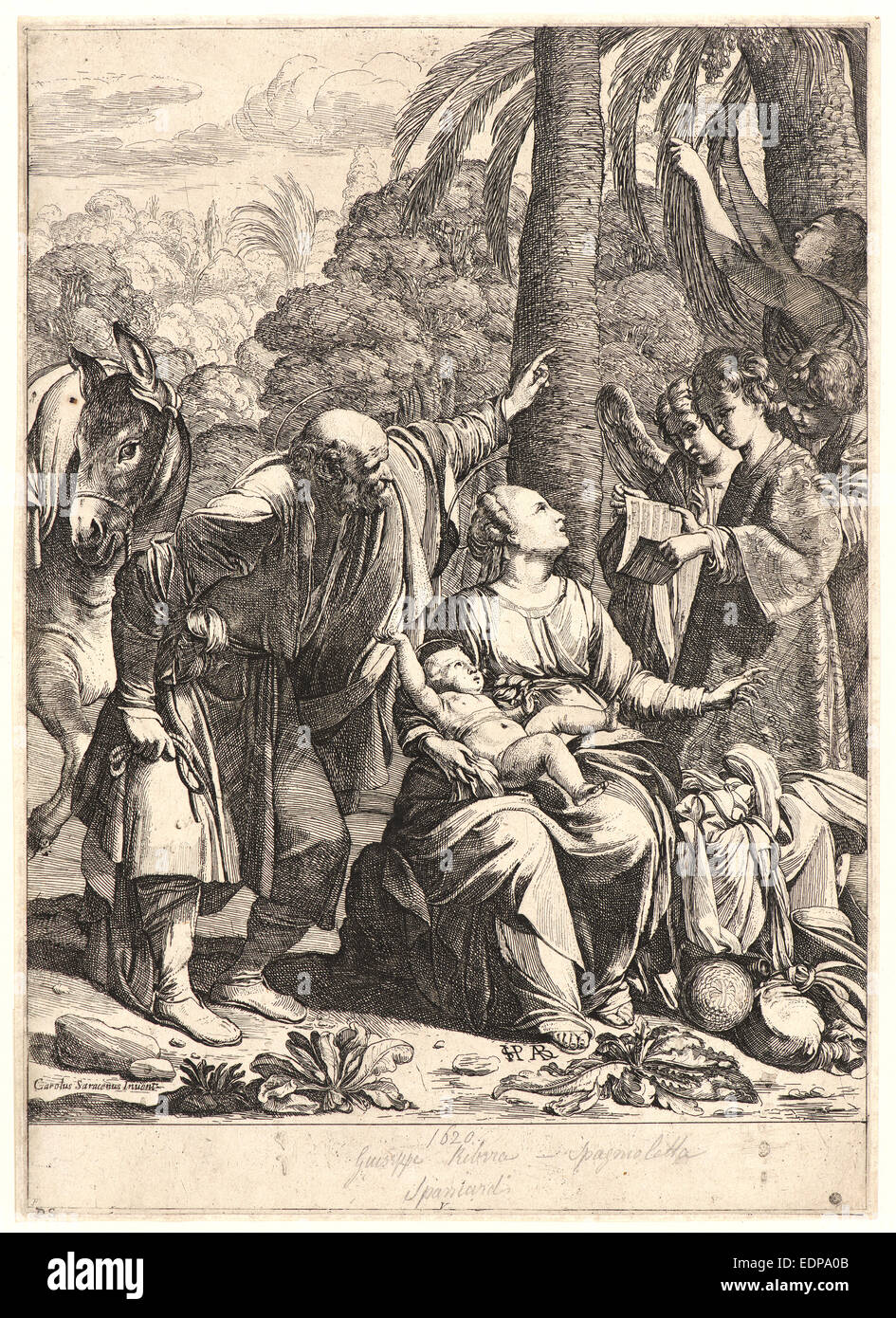 Après Carlo Saraceni (Italien, ca. 1579 - 1620). Reste sur la fuite en Égypte, 1620. Eau-forte. Deuxième état Banque D'Images