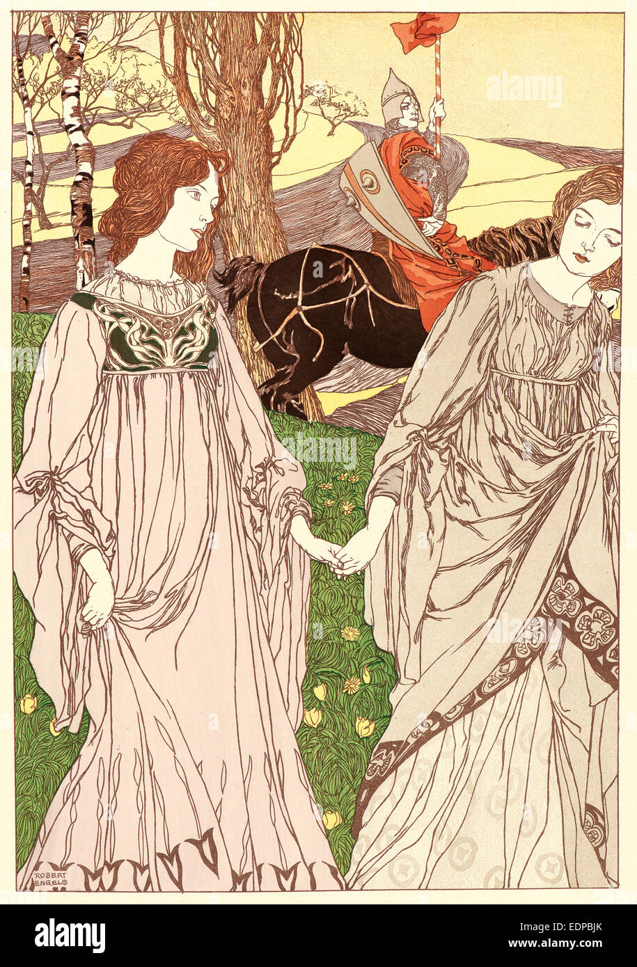Robert Engels (Français, né en 1866). L'Passer-By (Le Passant), ca. 1898. Lithographie couleur sur papier vélin. Feuilles Banque D'Images