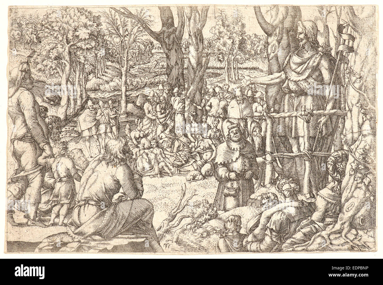 Anonyme (Français). La prédication de saint Jean, 16e siècle. Eau-forte Banque D'Images