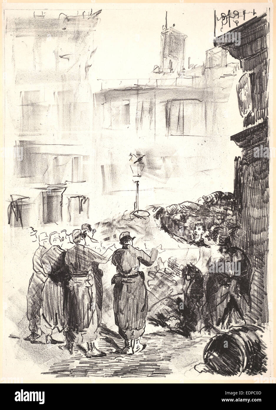 Édouard Manet (Français, 1832 - 1883). La Barricade (Scène de la Commune de Paris), 1871. Lithographie sur chine vélin collé Banque D'Images