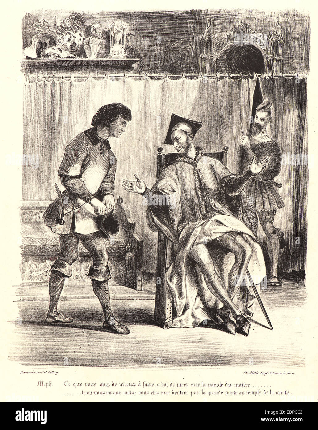 Eugène Delacroix (Français, 1798 - 1863). La réception de l'étudiant (Méphistophélès Méphistophélès recevant l'écolier), 1828 Banque D'Images