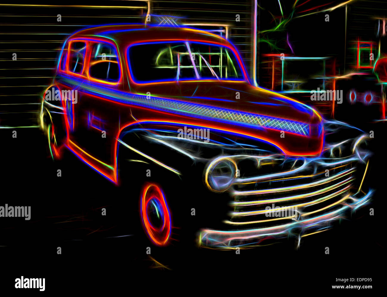 Voiture lumineux néon Banque D'Images