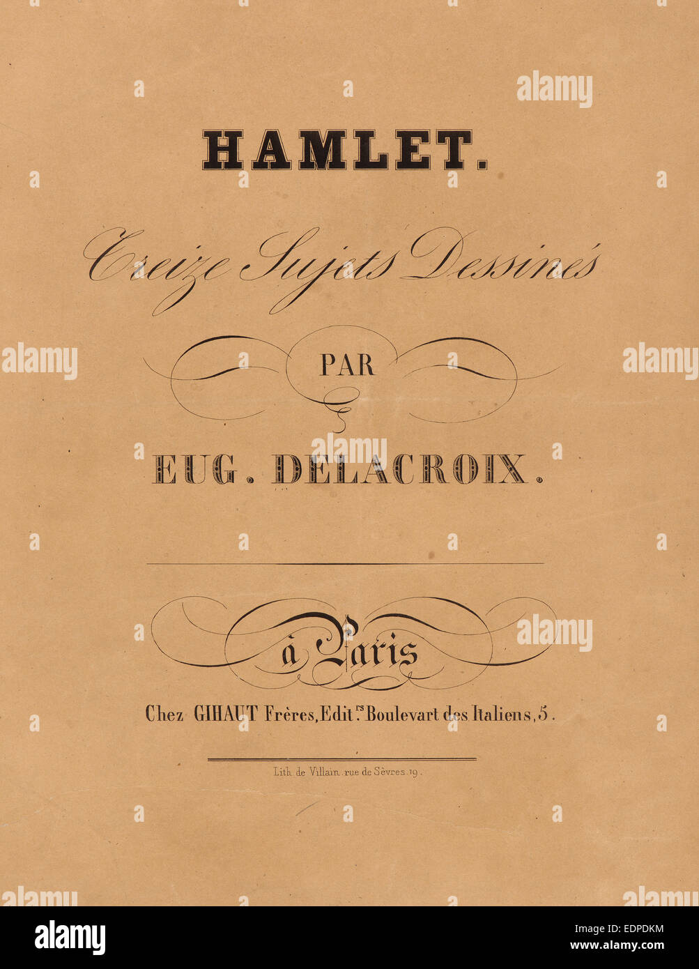 Eugène Delacroix (Français, 1798 - 1863). Hamlet : page de titre, 1834-1843. D'Hamlet. Lithographies Banque D'Images