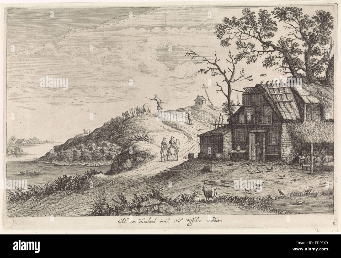 Pub à proximité d'une route, Pieter Nolpe, Nicolaes Visscher (I), 1623 - 1653 Banque D'Images