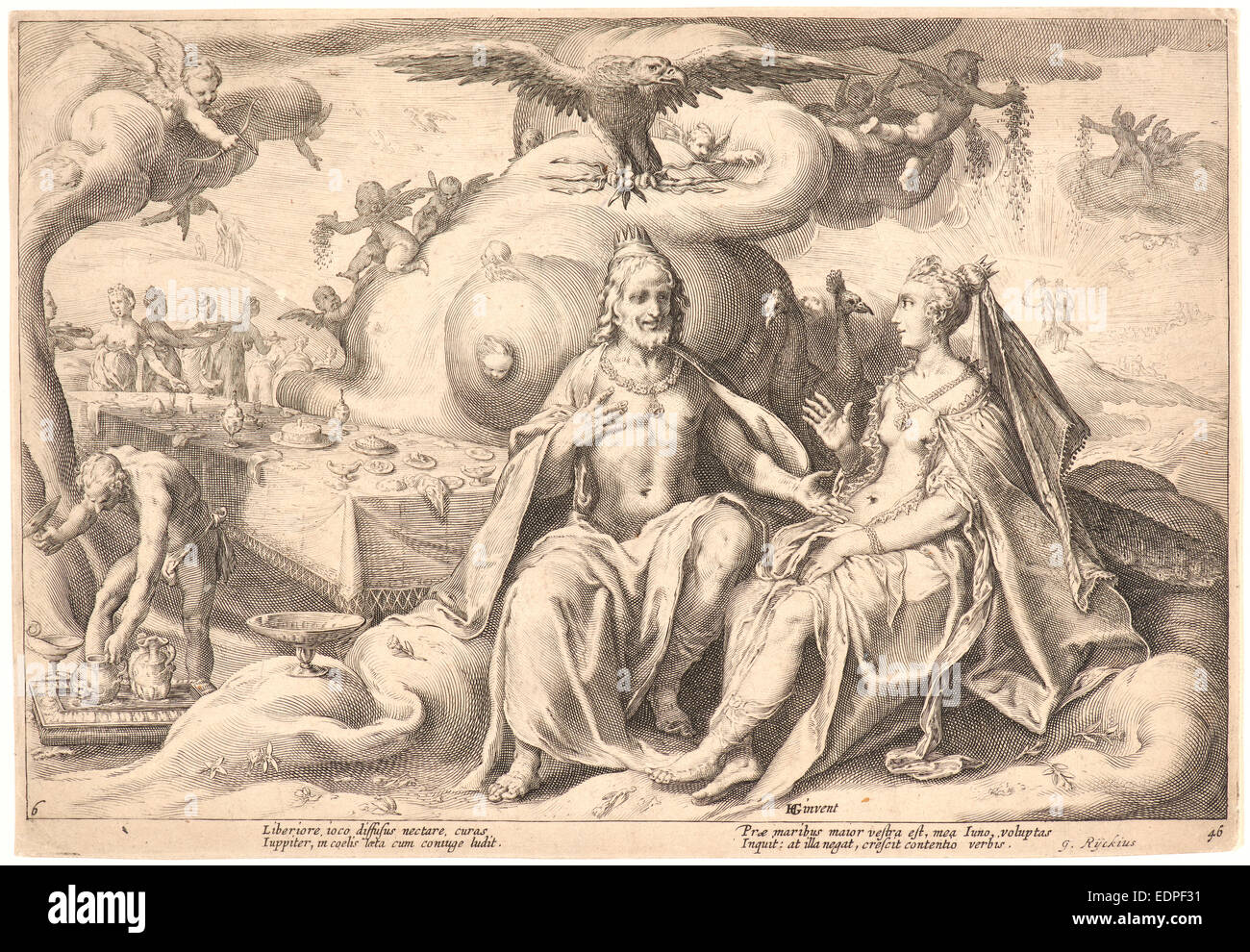 Après anonyme Hendrick Goltzius (Néerlandais, 1558 - 1617). Le différend entre Jupiter et Junon Banque D'Images