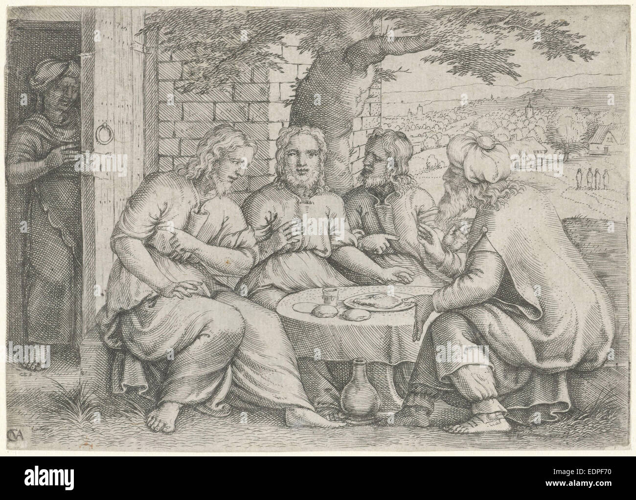 Abraham reçoit les trois anges, Cornelis Massijs, 1545 Banque D'Images