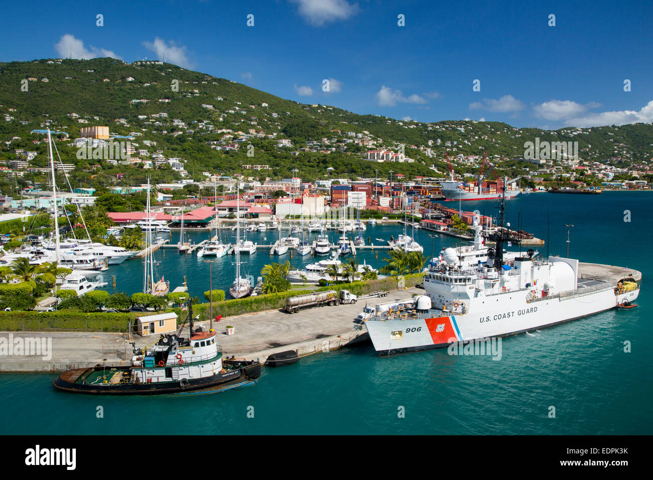 US Coast Guard bateau amarré dans le port de Charlotte Amalie, St Thomas, Îles Vierges Américaines Banque D'Images