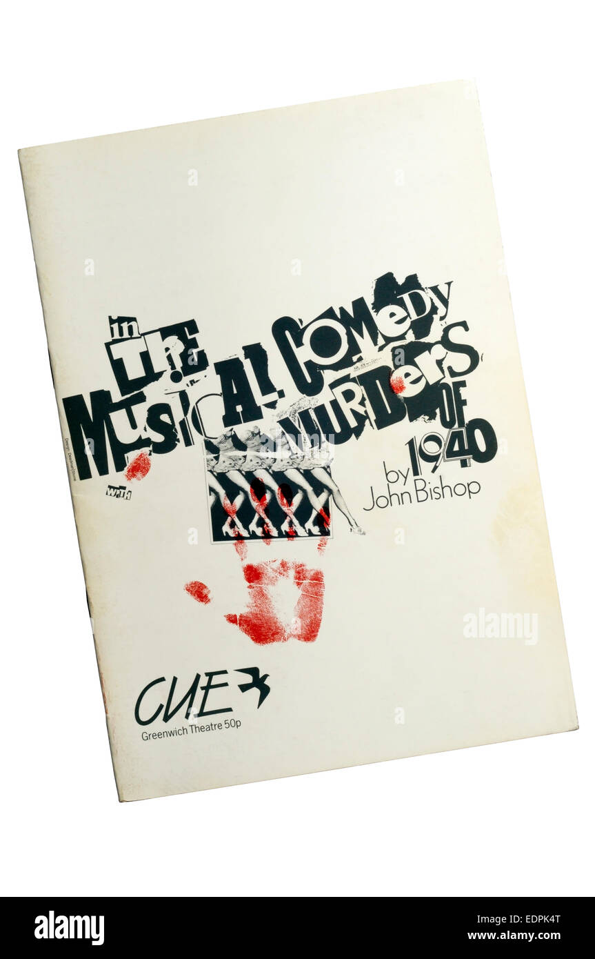 Programme pour la production 1988 de la comédie musicale d'assassinats de 1940 par John Bishop à Greenwich Theatre. Banque D'Images