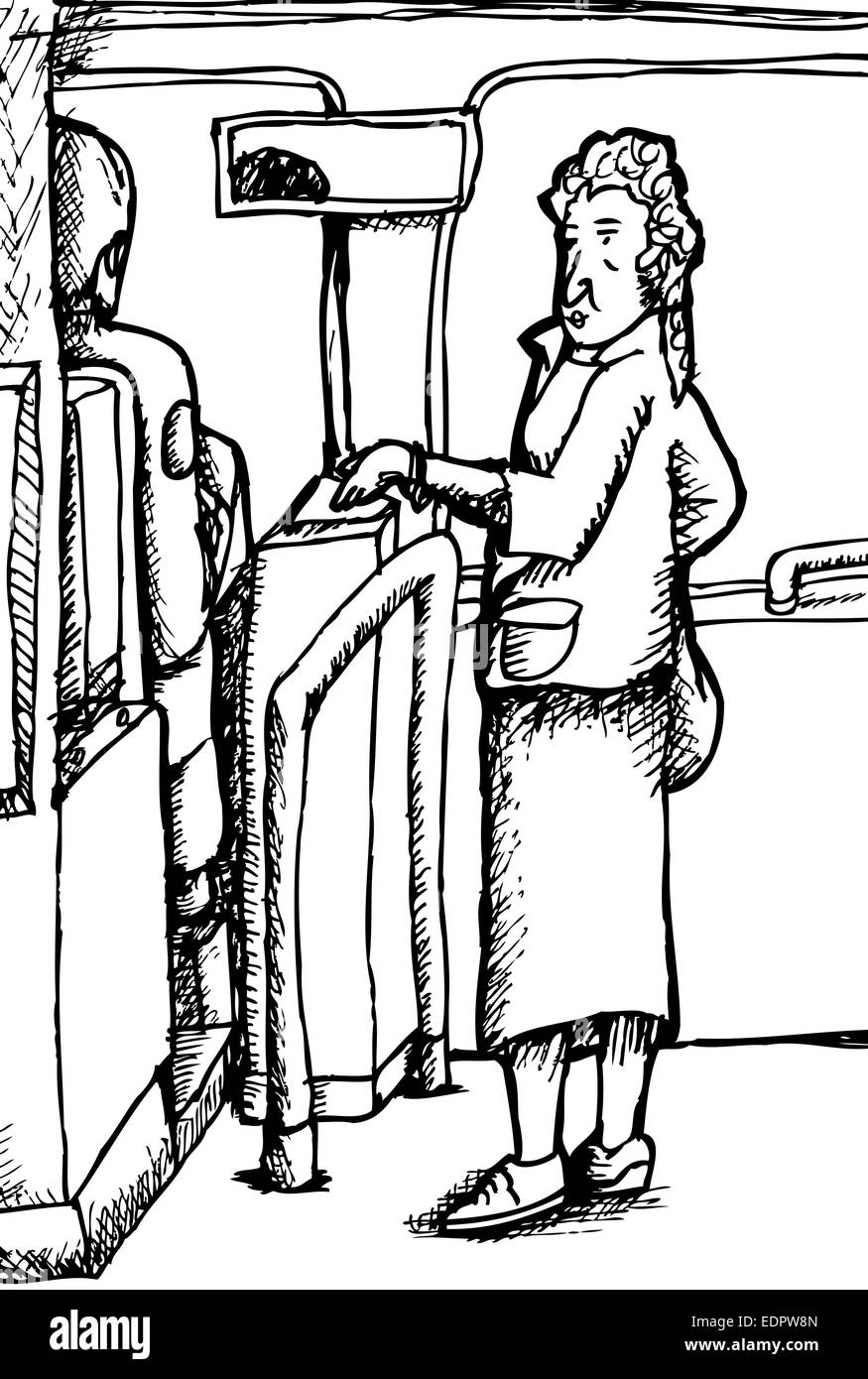 Contours caricature de femme femelle pour monter sur le bus Banque D'Images
