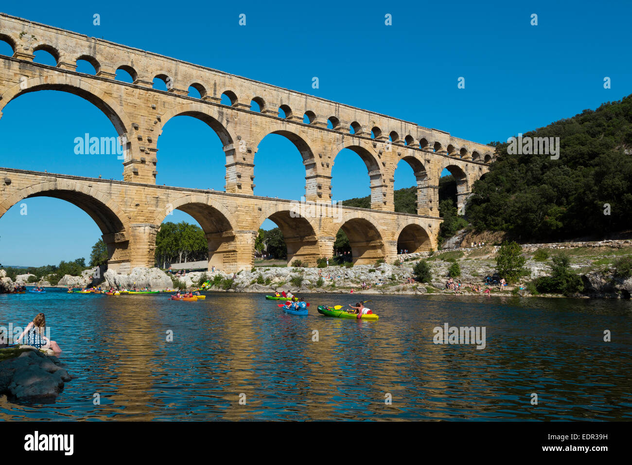 Le pont romain Pont du Gard et d Gardon, Gard, France Banque D'Images