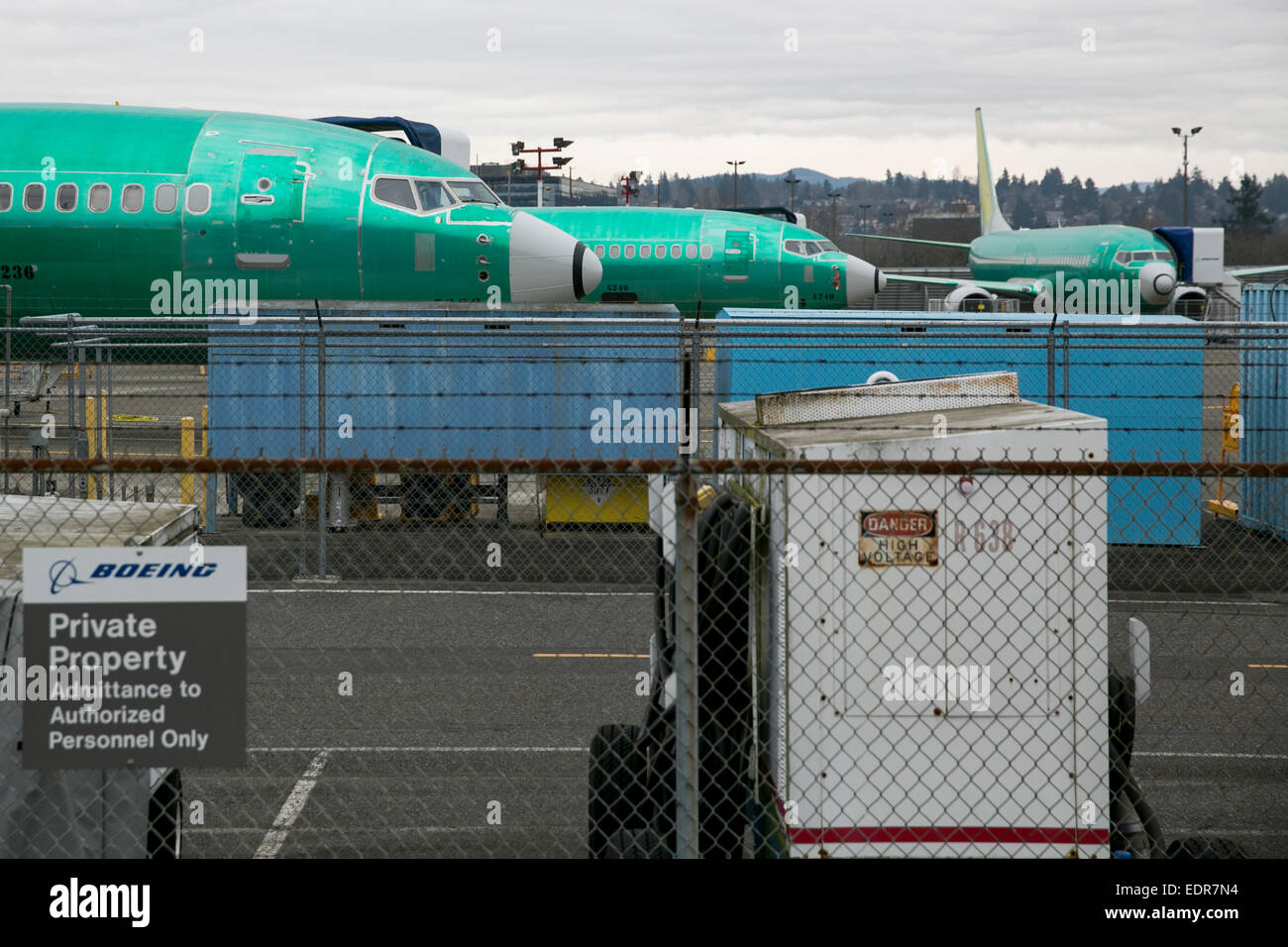 Boeing 737 d'attendre la peinture à l'usine Boeing de Renton, où toutes les 737 sont construites à Renton, Washington. Banque D'Images