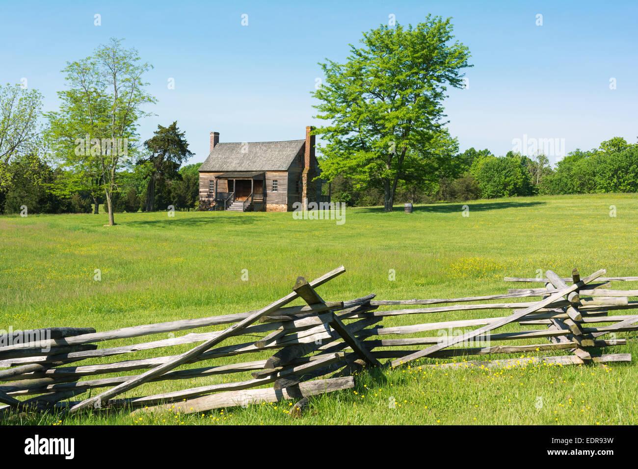 Virginie, Appomattox Court House National Historical Park, Mariah Wright House, construite au milieu des années 1820, split clôture Banque D'Images