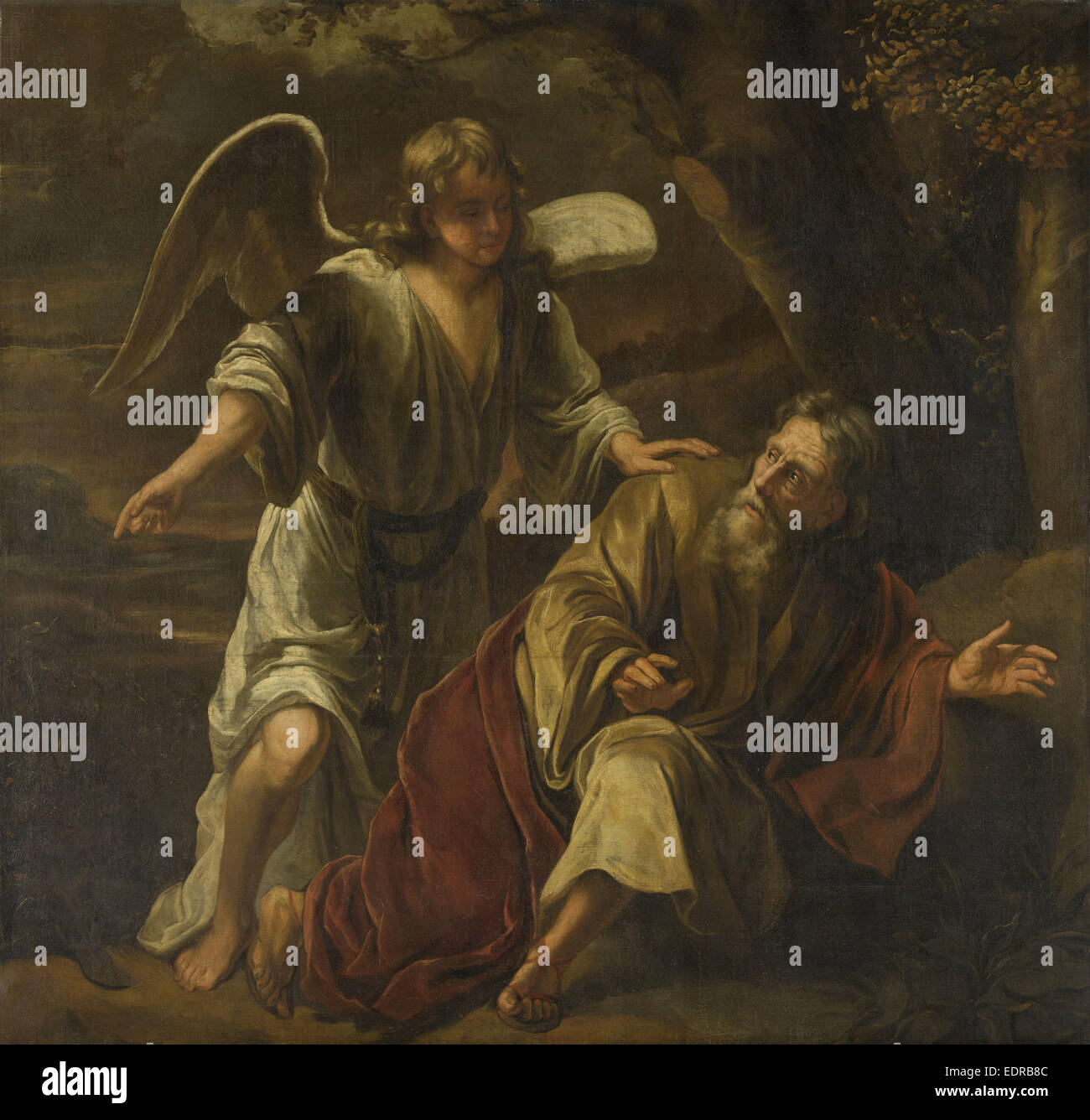 Scène biblique, peut-être le prophète Élie, visité par un Ange, attribué à Ferdinand Bol, ch. 1645 - c. 1669 Banque D'Images