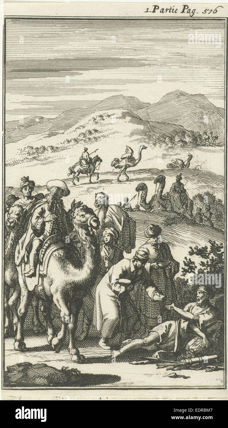 Trouve une caravane arabe malade sur la route, Jan Luyken, Charles Angot, 1689 Banque D'Images