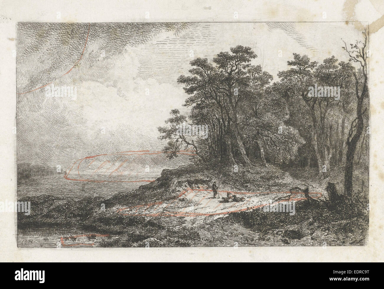 Paysage avec Shepherd, Constantinus Cornelis Huysmans, 1820 - 1886 Banque D'Images