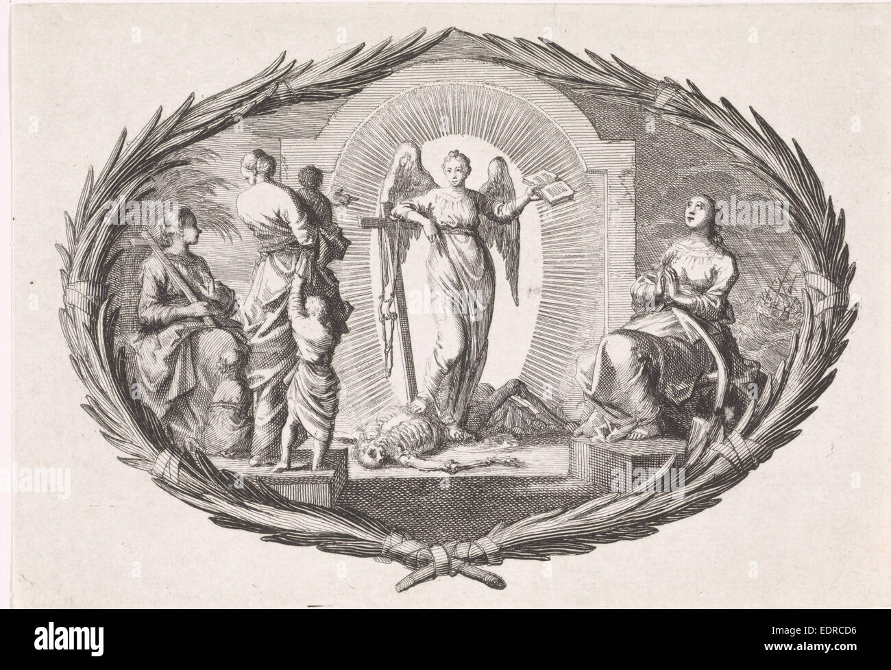 Vertus théologales et un ange, Jan Luyken, Néerlandais, 1649 - 1712, Pieter Mortier, 1700 Banque D'Images