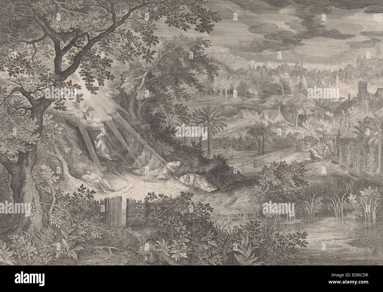 Paysage avec le Christ dans le jardin de Gethsémané, Jan van Londerseel, 1580 - 1625 Banque D'Images