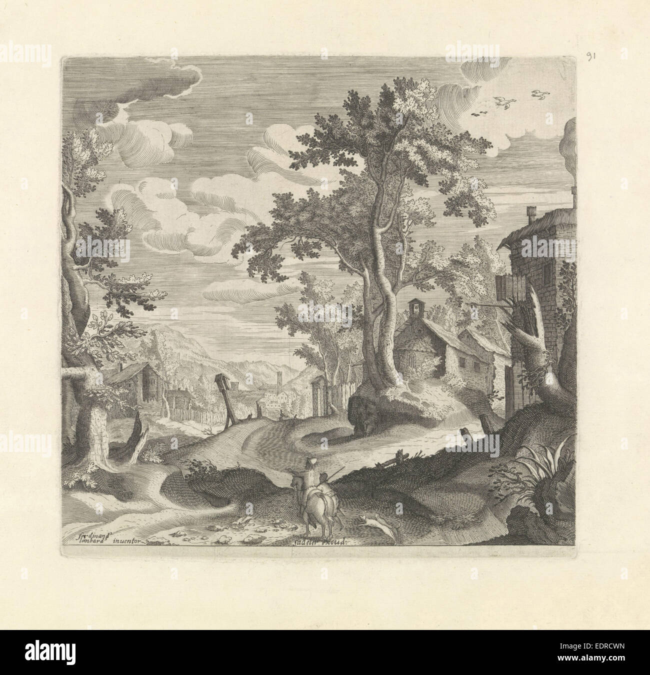 Paysage avec deux chasseurs, Johann Sadeler (I), Aegidius Sadeler, Anonyme Banque D'Images
