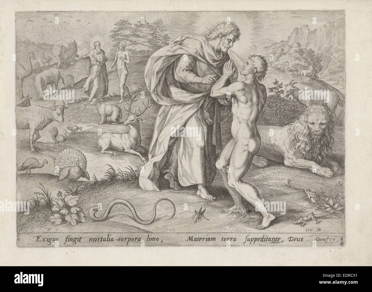 Création d'Adam, Johann Sadeler (I), Gerard de Jode, 1575 Banque D'Images