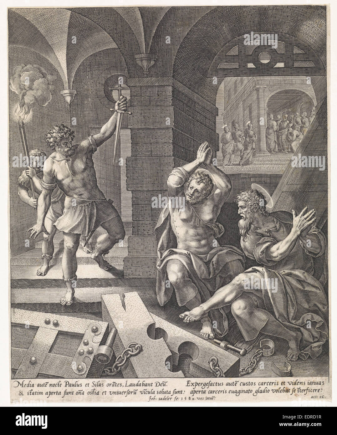 Conversion de l'geôlier Philippes, Johann Sadeler (I), 1580 Banque D'Images
