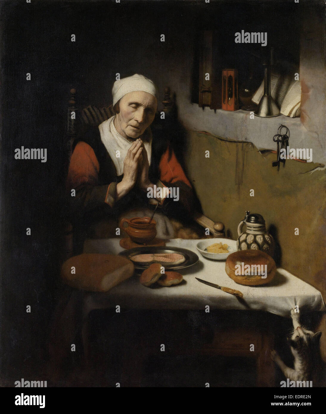 Vieille Femme disant grâce, connu comme 'la prière sans fin', Nicolaes MAES, c. 1656 Banque D'Images