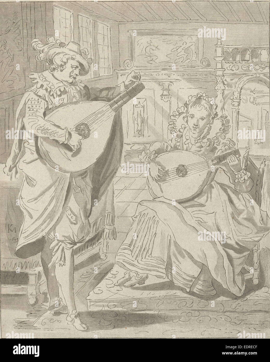 Lord et lady jeu de luth, Cornelis Ploos van Amstel, Bernhard Schreuder, 1772 Banque D'Images
