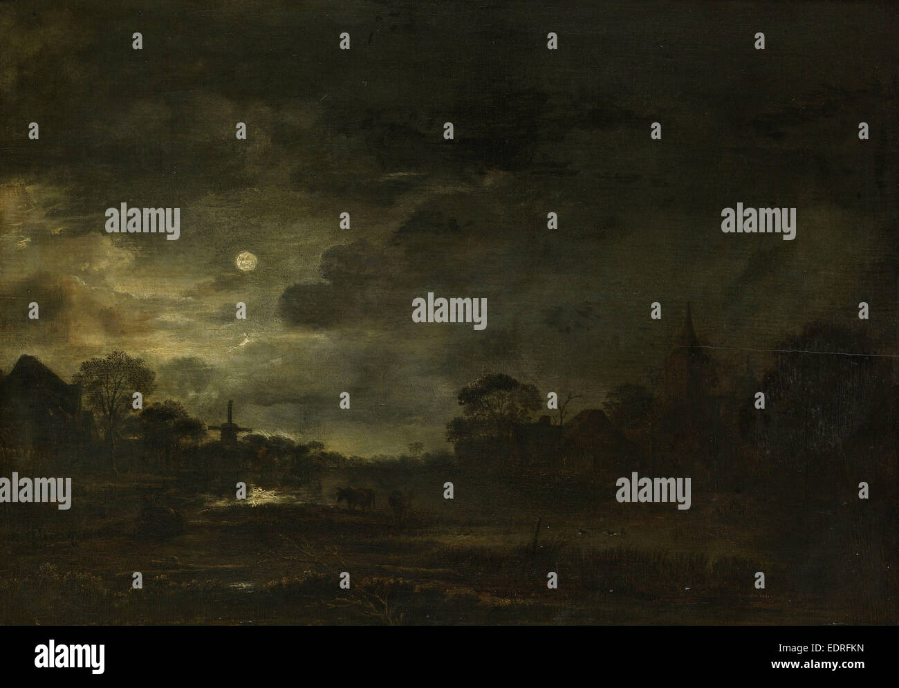 Paysage au clair de lune, Aert van der Neer, 1630 - 1677 Banque D'Images