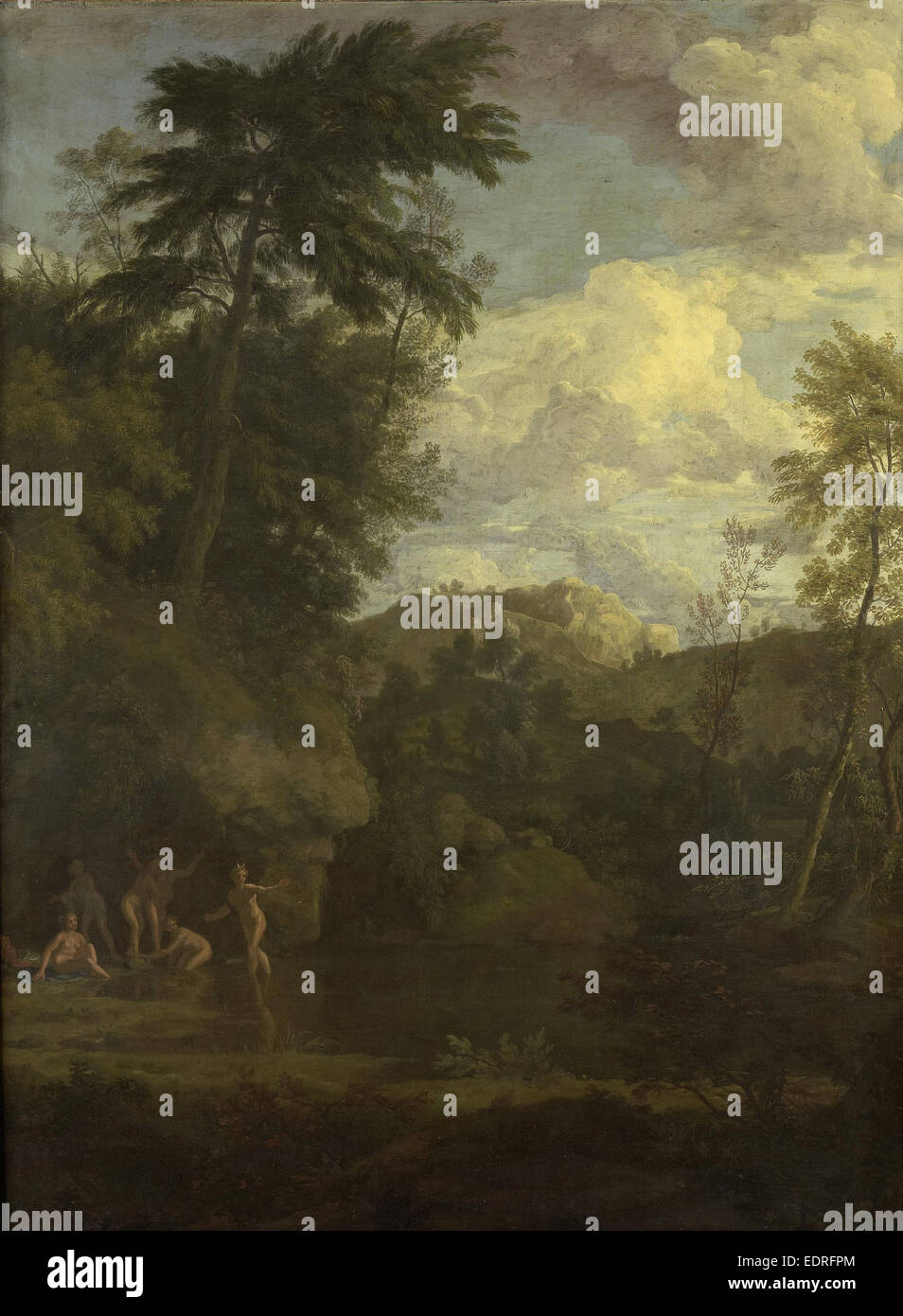 Paysage arcadien avec Diana Bathing, Johannes Glauber, 1680 - 1726 Banque D'Images