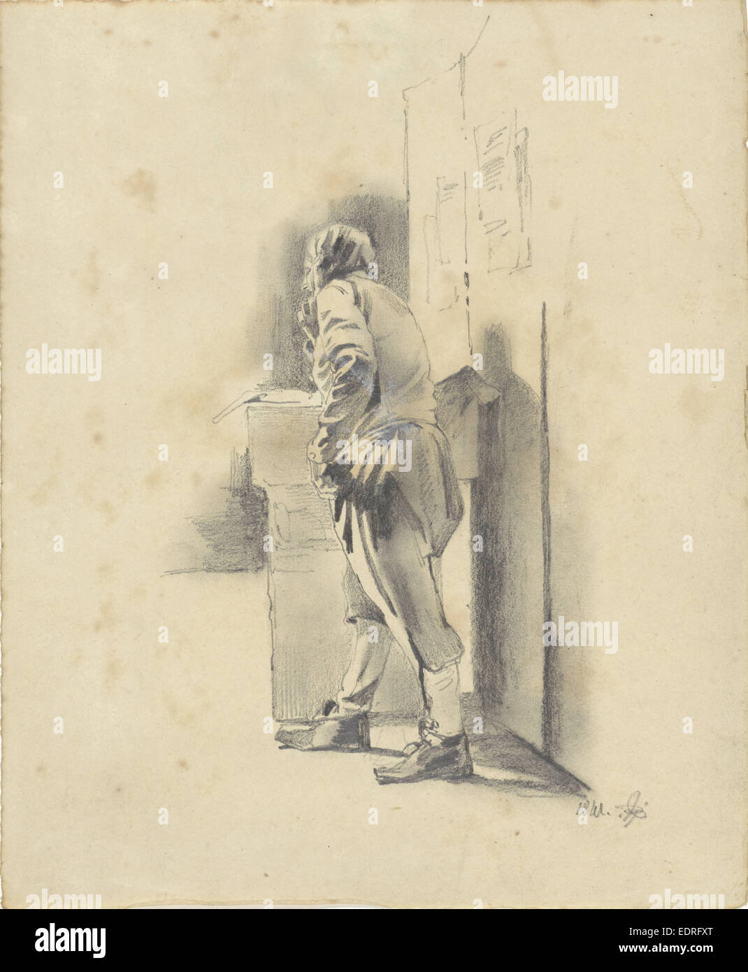 Homme debout, penché, Pieter van Loon, 1841 Banque D'Images