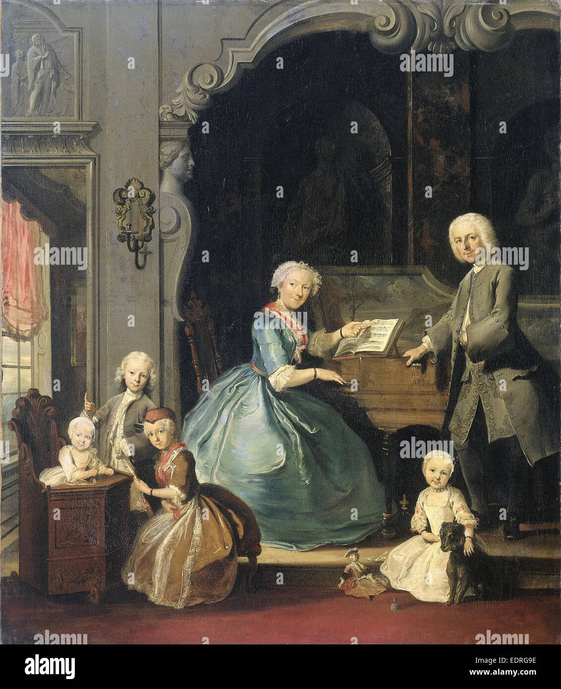 Groupe familial à proximité d'un clavecin, Cornelis TROOST, 1739 Banque D'Images