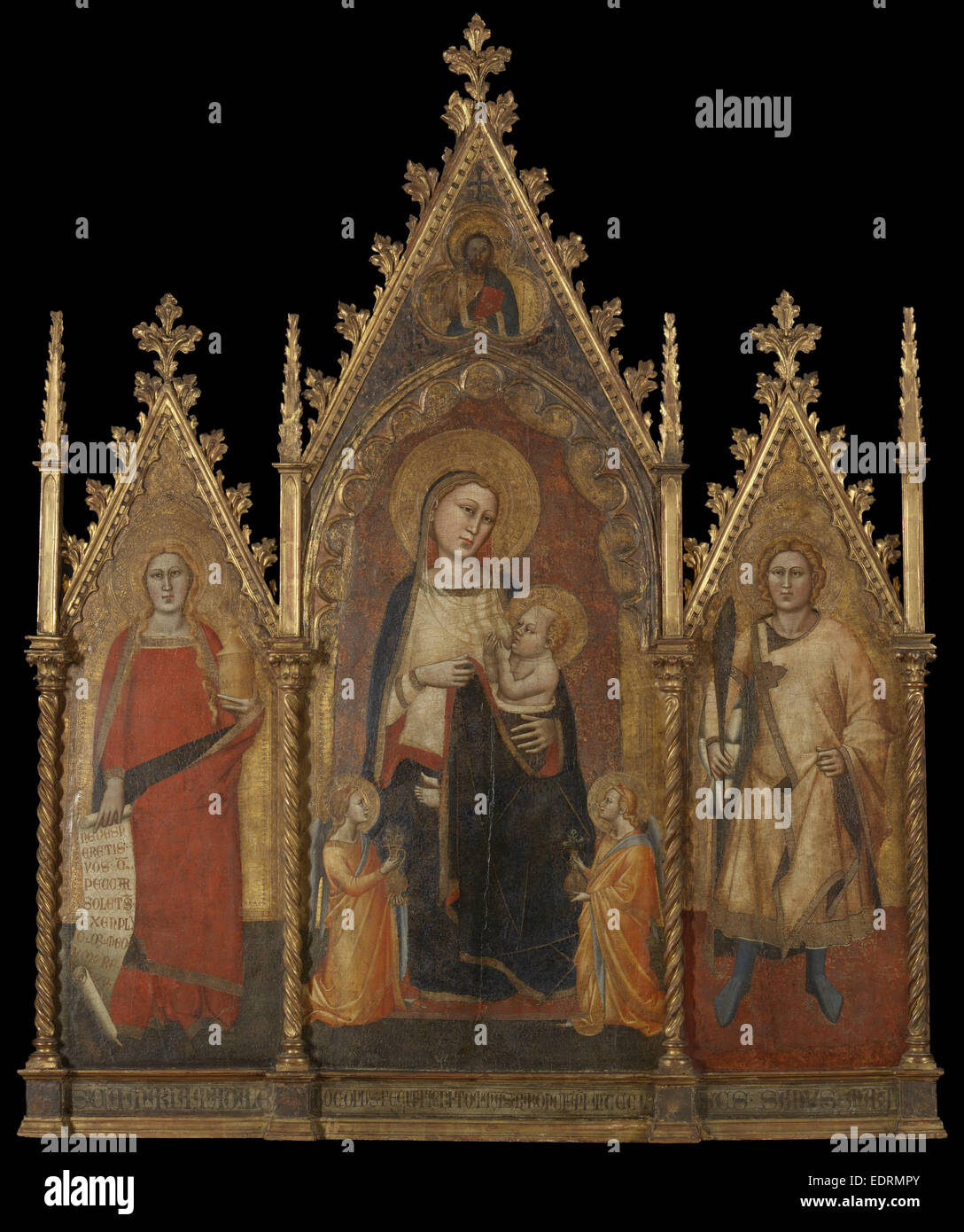 Triptyque de la Vierge à l'enfant, Saints et Marie Madeleine et Ansanus, Andrea di Cione Orcagna, 1350 Banque D'Images