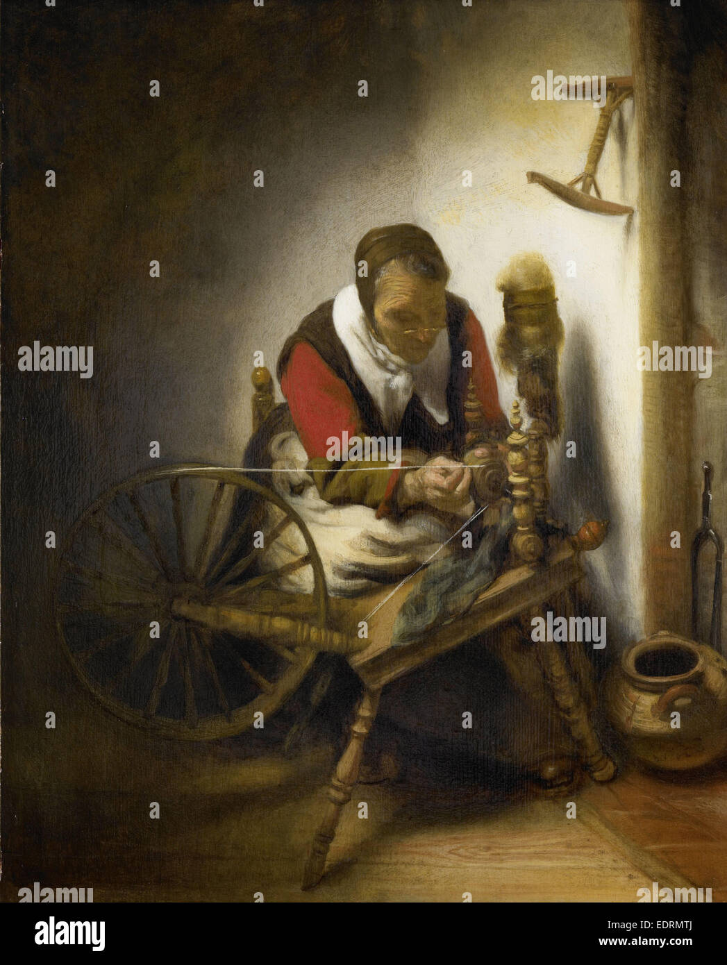 Le fileur, un Niddy noddy-accroché au mur, Nicolaes MAES, 1652 - 1662 Banque D'Images