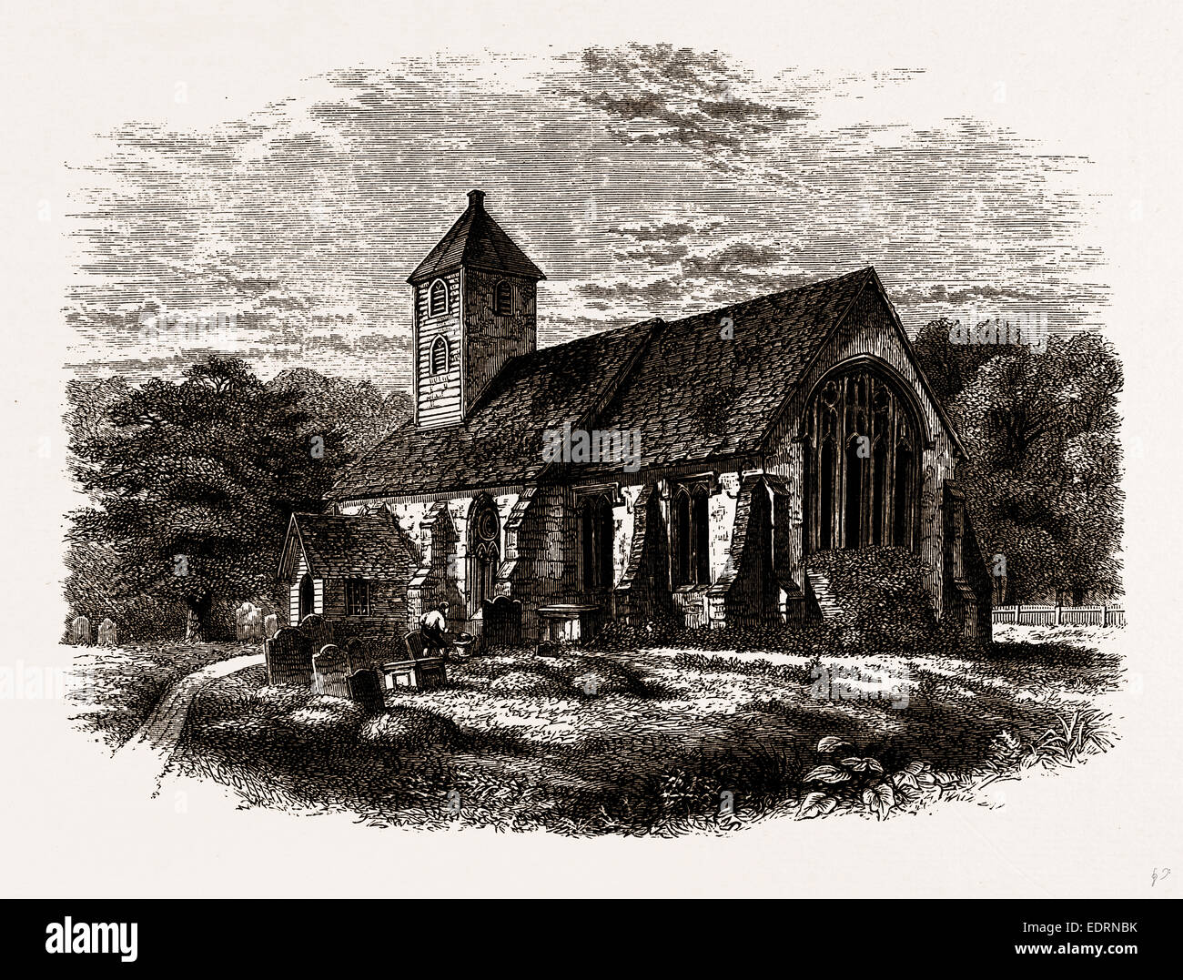 Vieille église HANWORTH, une impression publié 1795 Banque D'Images