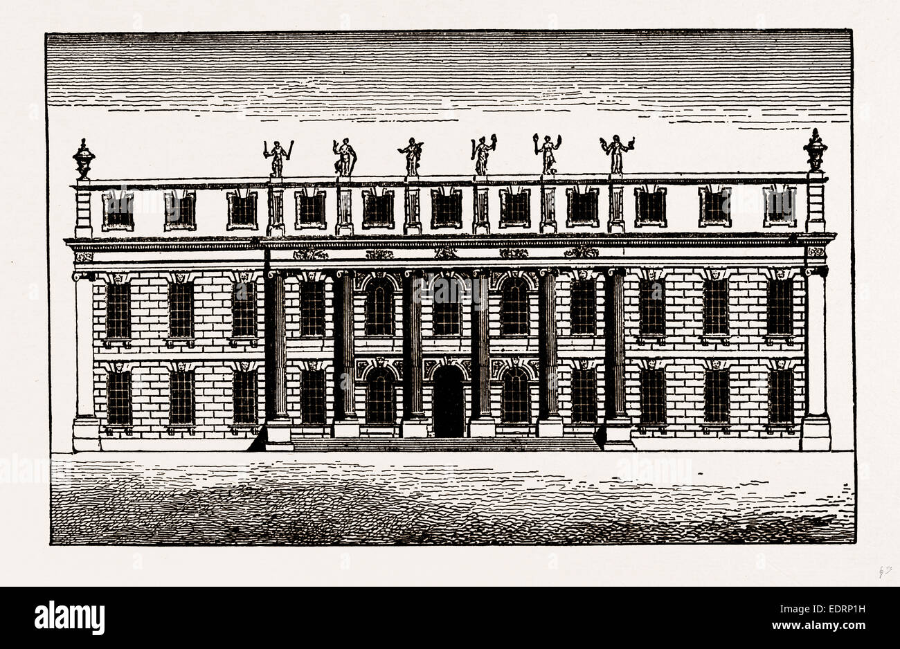 Chanoines, élévation de la façade sud d'origine, UK, gravure 1881 - 1884 Banque D'Images
